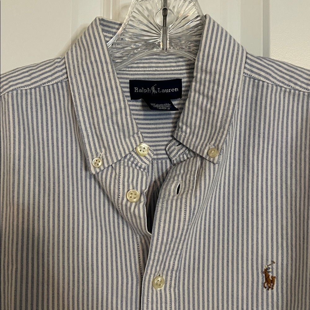 Ralph Lauren Boy’s Blue & White Striped Button Down Shirt, Size 16 - Picture 4 of 6